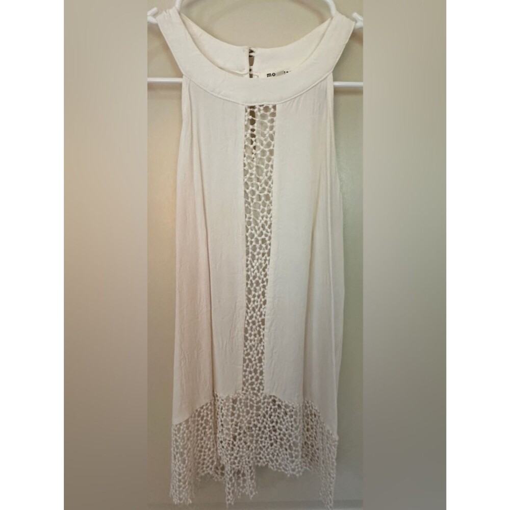 Monteau Off White High Collar Button Tank Women's Sz Small